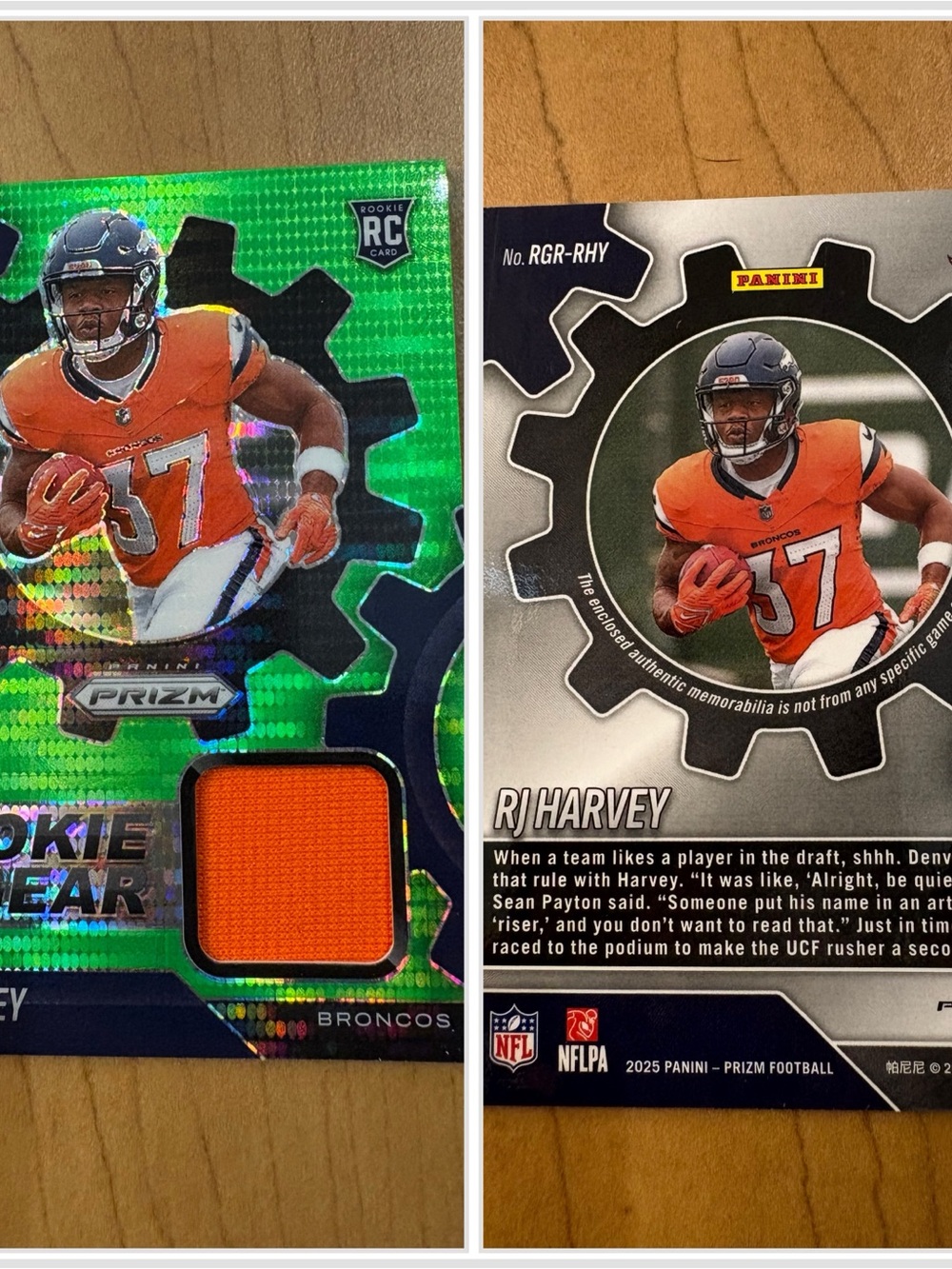2025 RJ Harvey Box Exclusive Rookie Neon Green Pulsar RC Relic